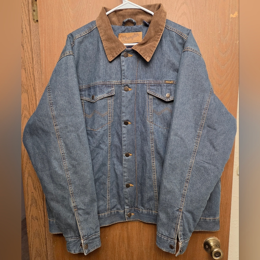 Wrangler Blue Denim Jacket with Brown Corduroy Collar